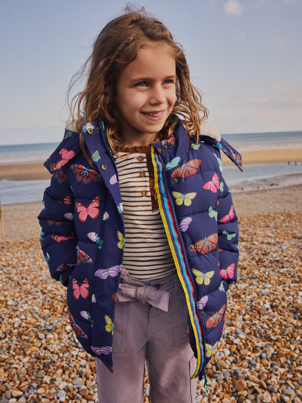 Mini Boden 2-in-1 Padded Coat in Navy Butterflies / 13-14 Years